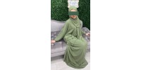 Abaya de prière voile integré vert en soie de medine